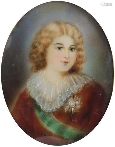 19th century Imperial Russian oval watercolour miniature on ivory of a Russian Prince as a child,