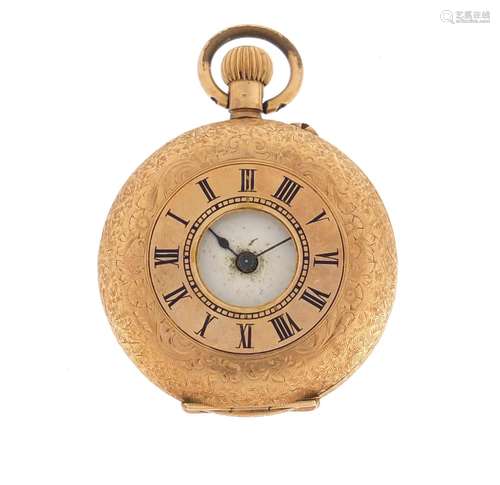 Continental ladies 14ct gold pocket watch, the case numbered 30307, 3.53cm in diameter,