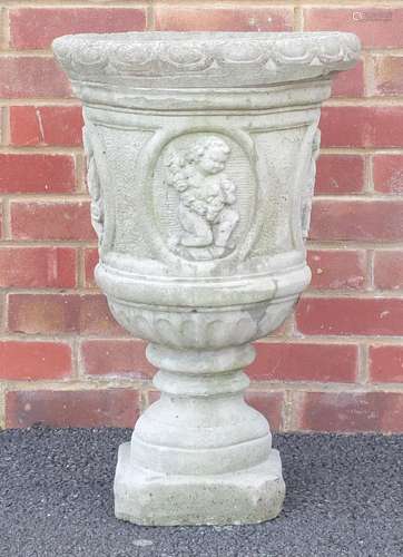 Stoneware garden planter decorated with putti, 65cm high : For Further Condition Reports and Live