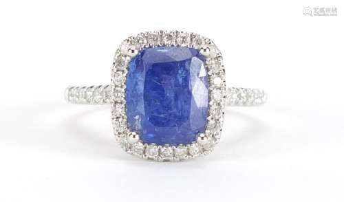 18ct white gold tanzanite and diamond ring, size N, approximate weight 4.6g : For Further