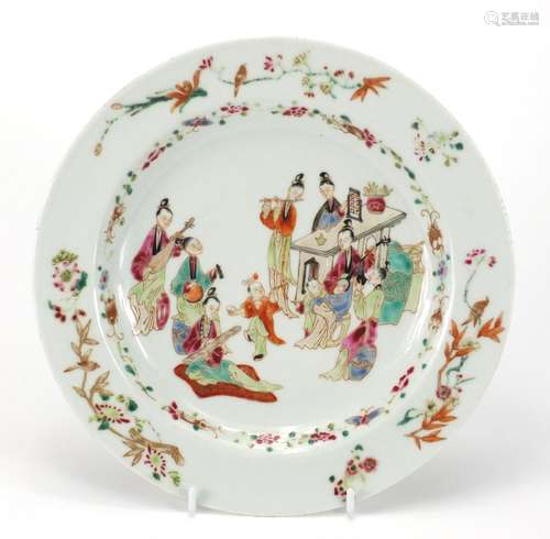 Chinese porcelain plate hand painted in the famille palette with figures playing instruments and