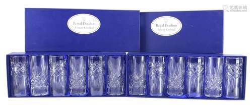 Two sets of six Royal Doulton crystal high ball glasses, boxed, 15cm high : For Further Condition