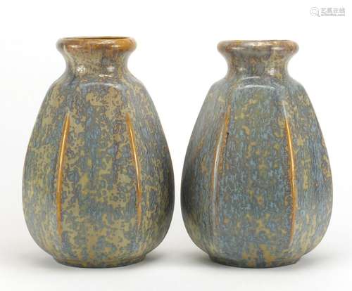 Large pair of French art pottery vases, possibly by Pierrefonds, each having a crystalline glaze,