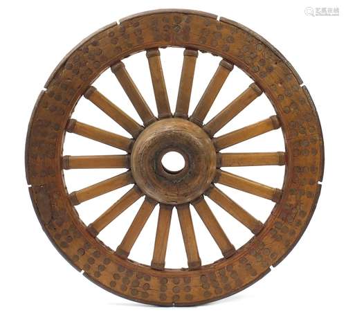 Large antique Chinese ceremonial carriage wheel, 123cm in diameter : For Further Condition Reports