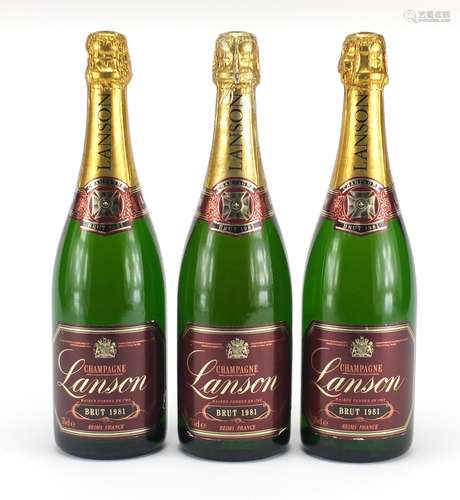 Three bottles of 1981 Lanson red label vintage champagne : For Further Condition Reports and Live