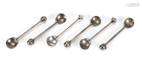 Set of six silver plated spoons in the style of Christopher Dresser, each 12.5cm in length : For