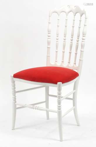 French style painted wood chair with red upholstered seat, 102cm high : For Further Condition