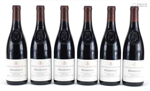 Six bottles of 2007 Delas Hermitage Marqis De La Tourette red wine : For Further Condition Reports