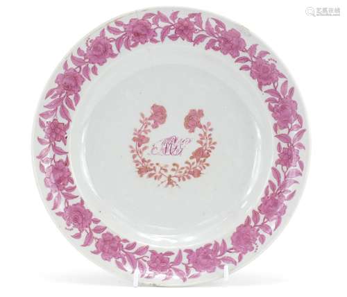 Chinese porcelain plate hand painted in the famille rose palette with flowers, 24.5cm in