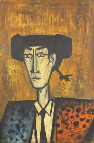 Top half portrait of a man, oil on canvas, bearing a signature Bernard Buffet verso, framed, 75cm