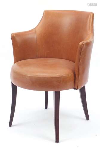 Contemporary Morgan tan leather chair on out swept tapering legs, 81cm high : For Further