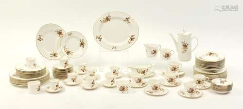 Royal Worcester dinner and teawares, hand painted with fruit including coffee pot, meat plate and