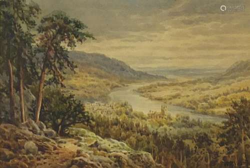 William Young - Dunkeld from Craiberie, Perthshire, late 19th century Scottish watercolour, labels