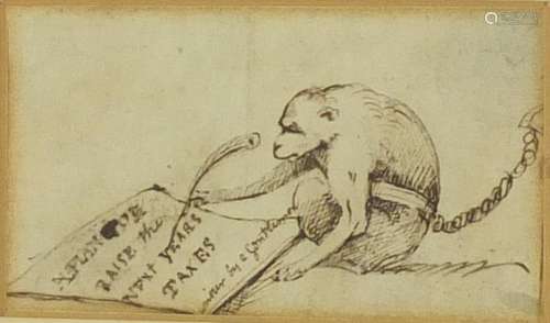 Attributed to William Hogarth - Monkey writing, inscribed A Plan of Raise the Next Year's Taxes,