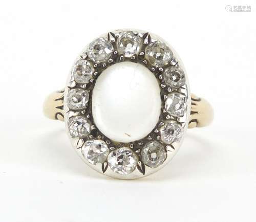 Victorian unmarked gold moonstone and diamond ring, size K, approximate weight 4.5g : For Further