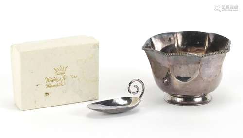 Unmarked silver octagonal bowl and caddy spoon, the bowl 6cm high x 8.5cm in diameter, approximate