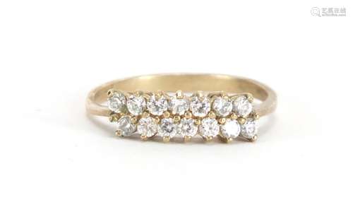 9ct gold clear stone two row ring, size N, approximate weight 1.8g : For Further Condition Reports