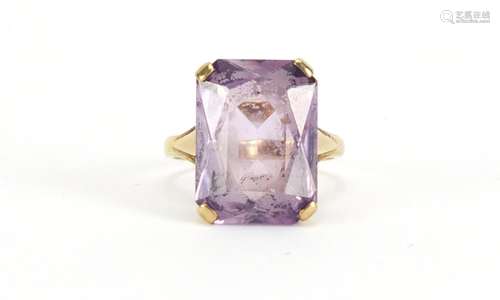 Large 9ct gold amethyst ring, size L, approximate weight 4.0g : For Further Condition Reports and