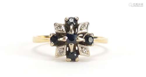 Unmarked gold sapphire and diamond ring, size L, approximate weight 2.9g : For Further Condition