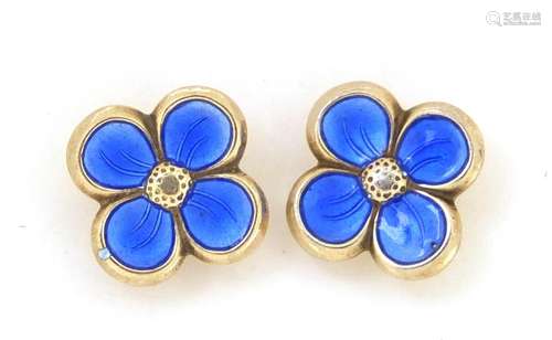 Pair of Norwegian silver and enamel flower head earrings by David Andersen, 1.1cm in diameter,