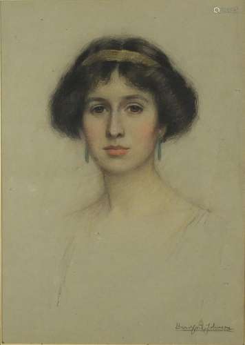 Bradford Johnson - Portrait of a young female, late Victorian pastel and charcoal, label verso,