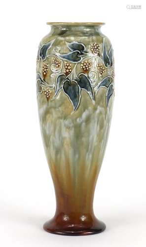 Royal Doulton stoneware vase by Eliza Simmance, hand painted with berries amongst foliage, impressed