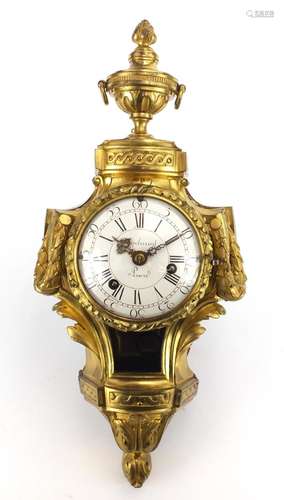 19th century French ormolu repeating Cartel clock, striking on a bell, with silk suspension, the