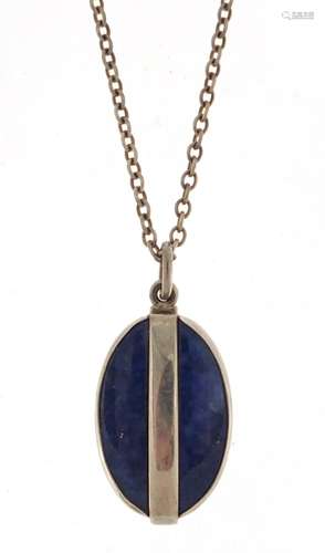 Danish 925 silver and lapis lazuli pendant on chain, the pendant 3cm high, approximate weight 13.