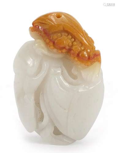 Chinese white jade carving of a mythical animal and fruit, 5.5cm high : For Further Condition