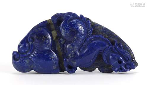 Chinese lapis lazuli pendant carved with a dragon, 10cm x 5cm : For Further Condition Reports and