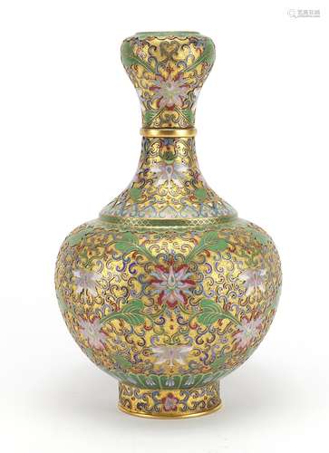 Chinese cloisonné vase enamelled with flower heads amongst foliate scrolls, 26cm high : For