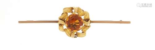 9ct gold citrine bar brooch, 7cm in length, approximate weight 4.7g : For Further Condition