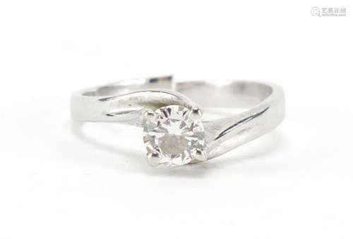 Unmarked white metal diamond solitaire ring, size K, approximate weight 2.4g : For Further Condition