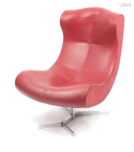 Contemporary French red leather chair by Ligne Roset, 102cm high : For Further Condition Reports and