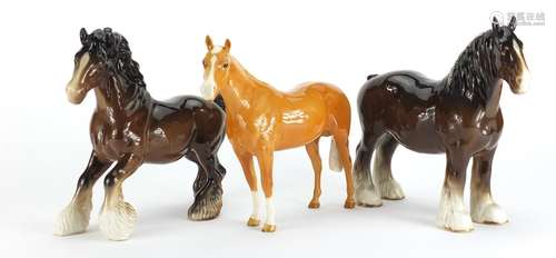 Three Beswick horses including one tan, the largest 21.5cm high : For Further Condition Reports