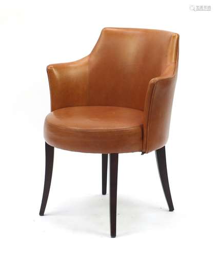 Contemporary Morgan tan leather chair on out swept tapering legs, 82cm high : For Further