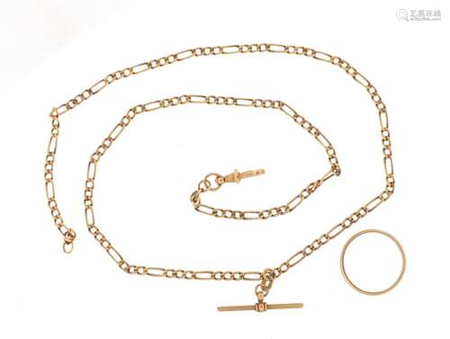 9ct gold Figaro link necklace and 9ct gold wedding band, approximate weight 6.7g : For Further