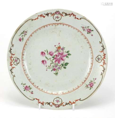 Chinese porcelain armorial shallow dish, hand painted with flowers, 24.5cm in diameter : For Further