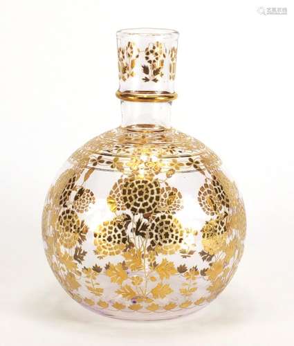 Indian glass hookah base decorated with flowers, 21cm high : For Further Condition Reports and