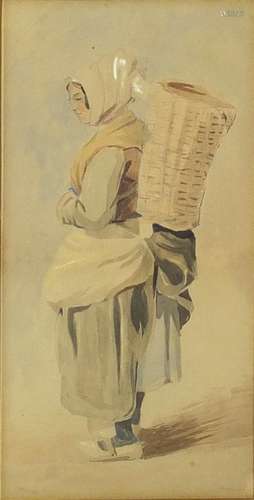 Bartolomeo Pinelli - Italian fisherwoman, 19th century pencil and watercolour, mounted and framed,