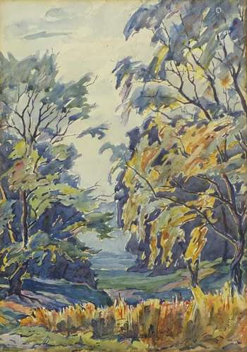 Canadian landscape, watercolour, label verso, mounted and framed, 34cm x 24cm : For Further