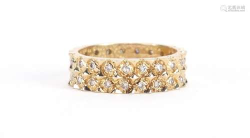 Designer unmarked gold diamond two row eternity ring, size M, approximate weight 5.0g : For