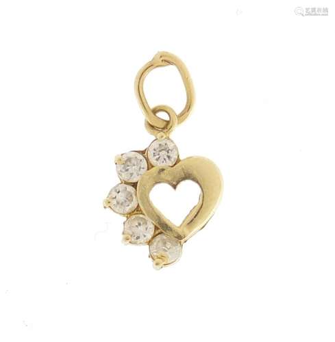 9ct gold clear stone love heart pendant, 1.8cm in length, approximate weight 0.7g : For Further