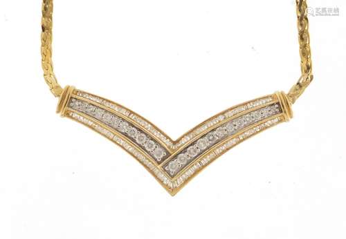 10ct gold diamond herringbone necklace, 38cm in length, approximate weight 15.8g : For Further