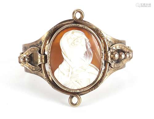 Victorian gilt metal cameo bracelet carved with a Madonna, approximate weight 22.5g : For Further