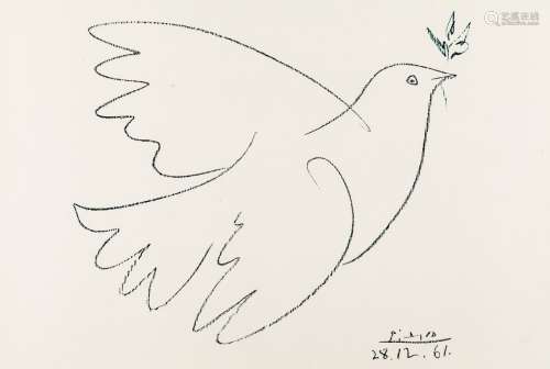 Picasso, Pablo1881 Malaga - 1973 Mougins. Lithogr. Taube mit Olivenzweig. U.r. im Stein sign. u.