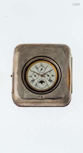 Schwere TaschenuhrIm Etuiständer mit Silberbeschlag (Punzen berieben, wohl England). Uhr mit glattem