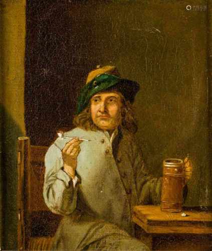 Niederländischer Meister18. Jh. Öl/Lw. Interieur mit einem Pfeife rauchenden Herrn mit