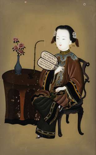 Bild einer sitzenden DameChina, 20. Jh. Darstellung einer sitzenden Frau mit Fächer (min.