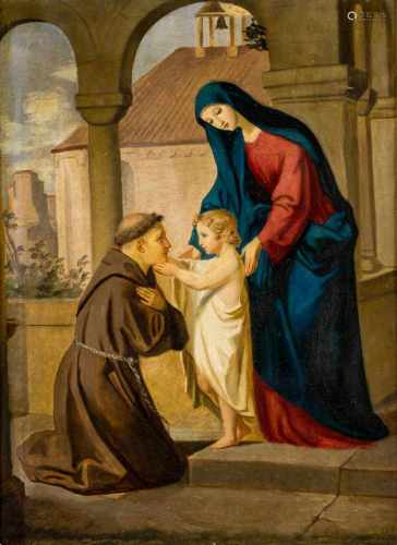 Dürr, Wilhelm1815 Villingen - 1890 München. Öl/Lw. Franz von Assisi mit Maria und dem Jesusknaben.
